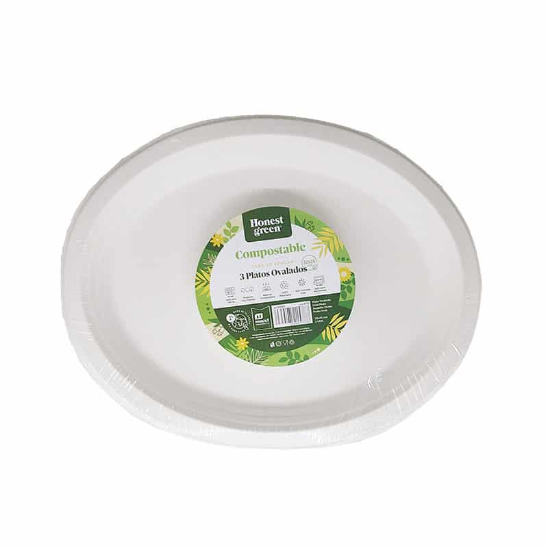 Plato Ovalado Compostable Honest Green 32cmx25cm 3u image 0