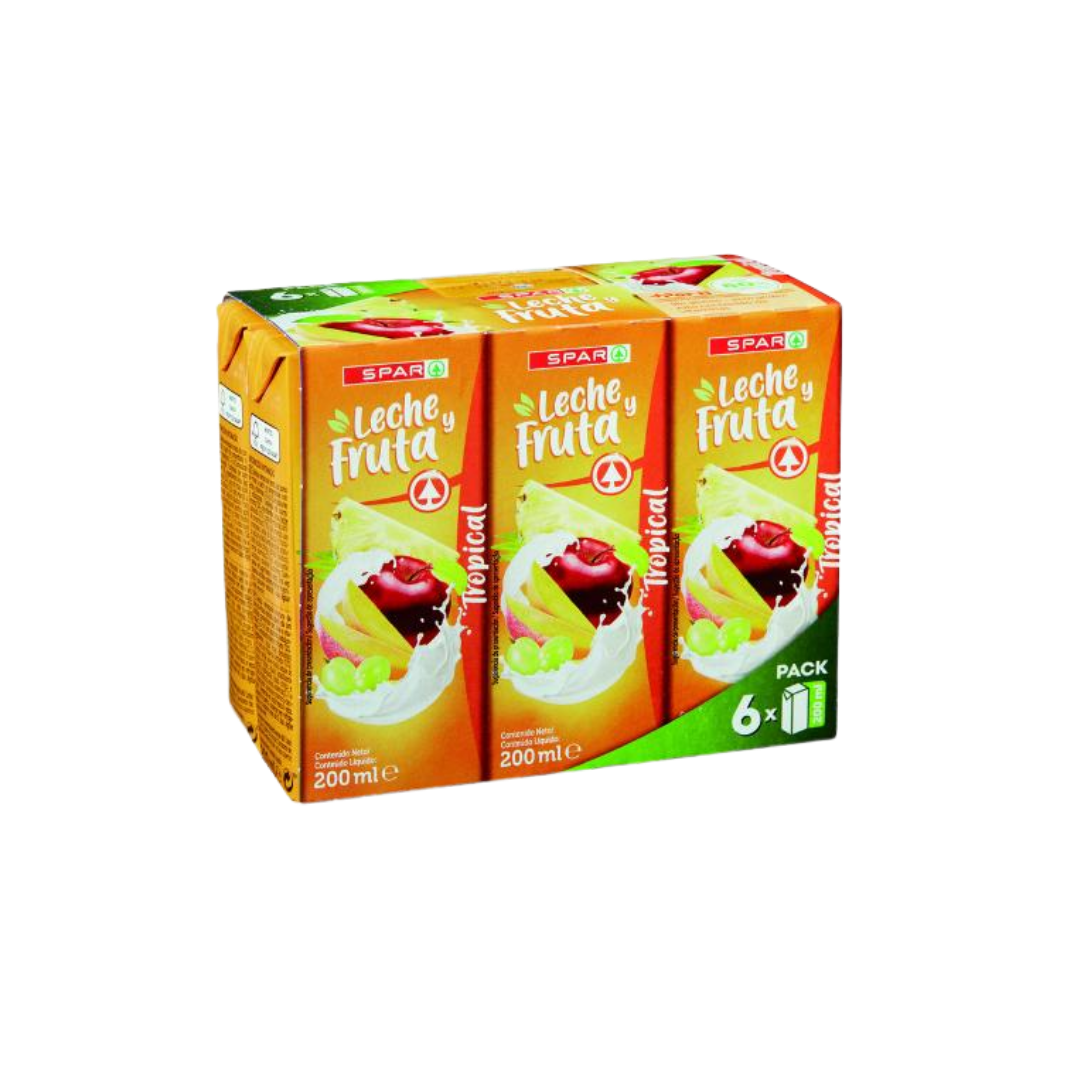 Zumo y Leche con Frutas Tropicales SPAR Pack de 6 Briks de 200ml image 0