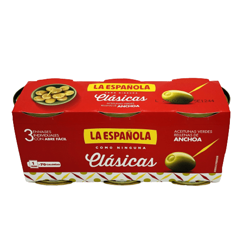 Pack de 3 Aceitunas Verdes Rellenas de Anchoa La Española 120g image 0