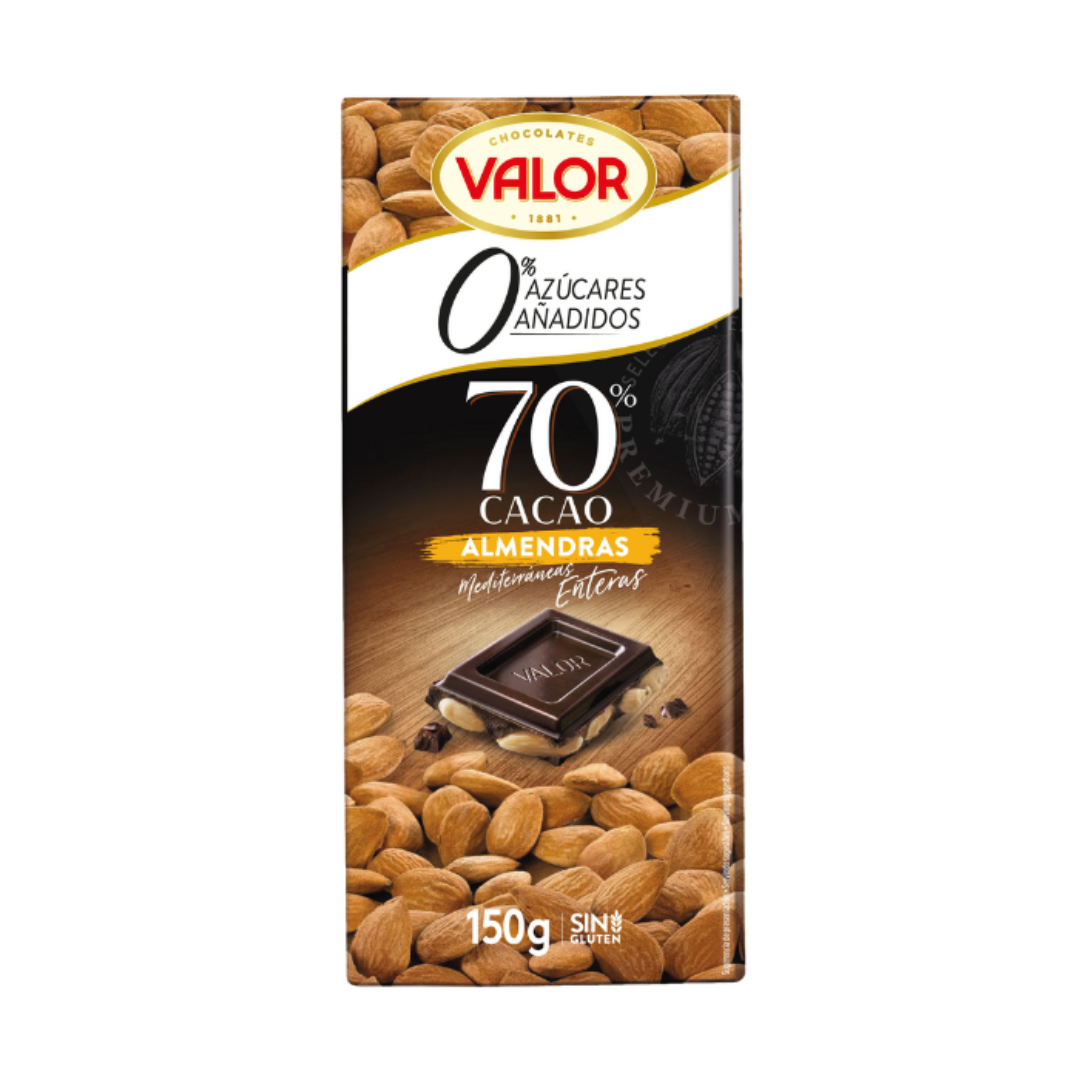 Chocolate Negro 70% sin Azúcares Añadidos con Almendras Valor image 0