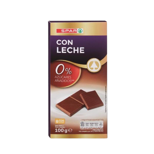 Chocolate con Leche 0% Azúcares Añadidos SPAR 100g image 0
