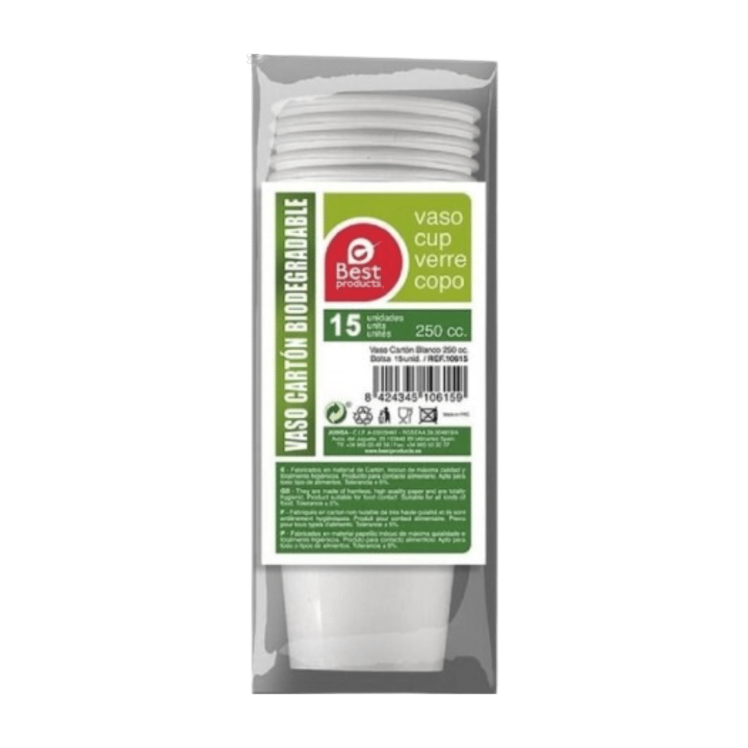 Vaso de Cartón Biodegradable 250cc Best 15u image 0