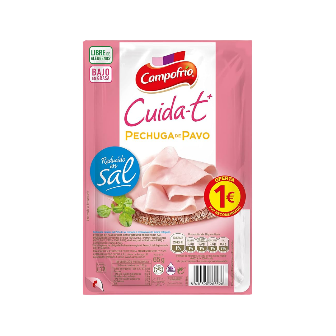 Pechuga de Pavo Cocida Cuida-t+ Campofrío 65g image 0