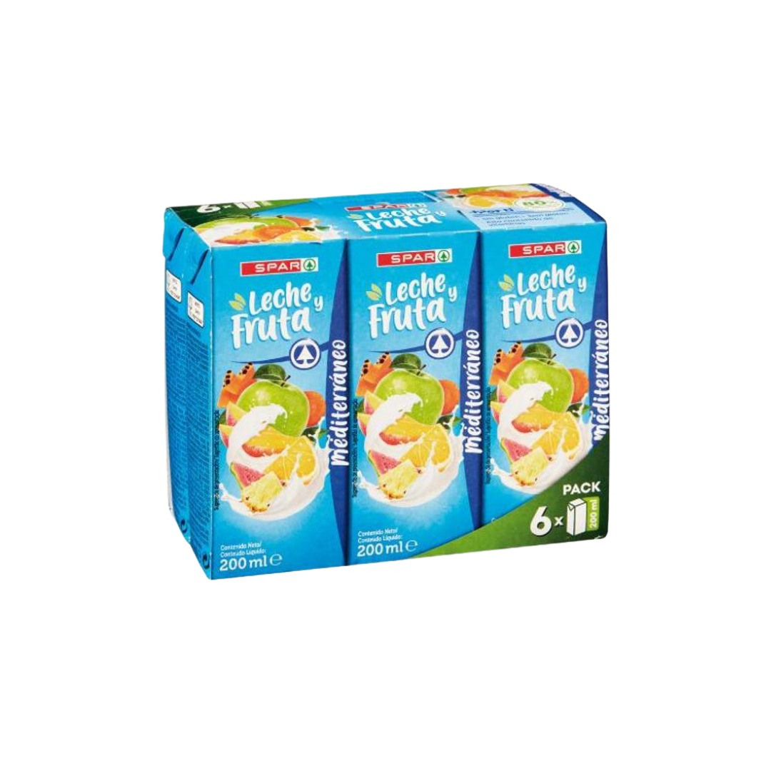 Zumo y Leche con Frutas del Mediterráneo SPAR Pack de 6 Briks de 200ml