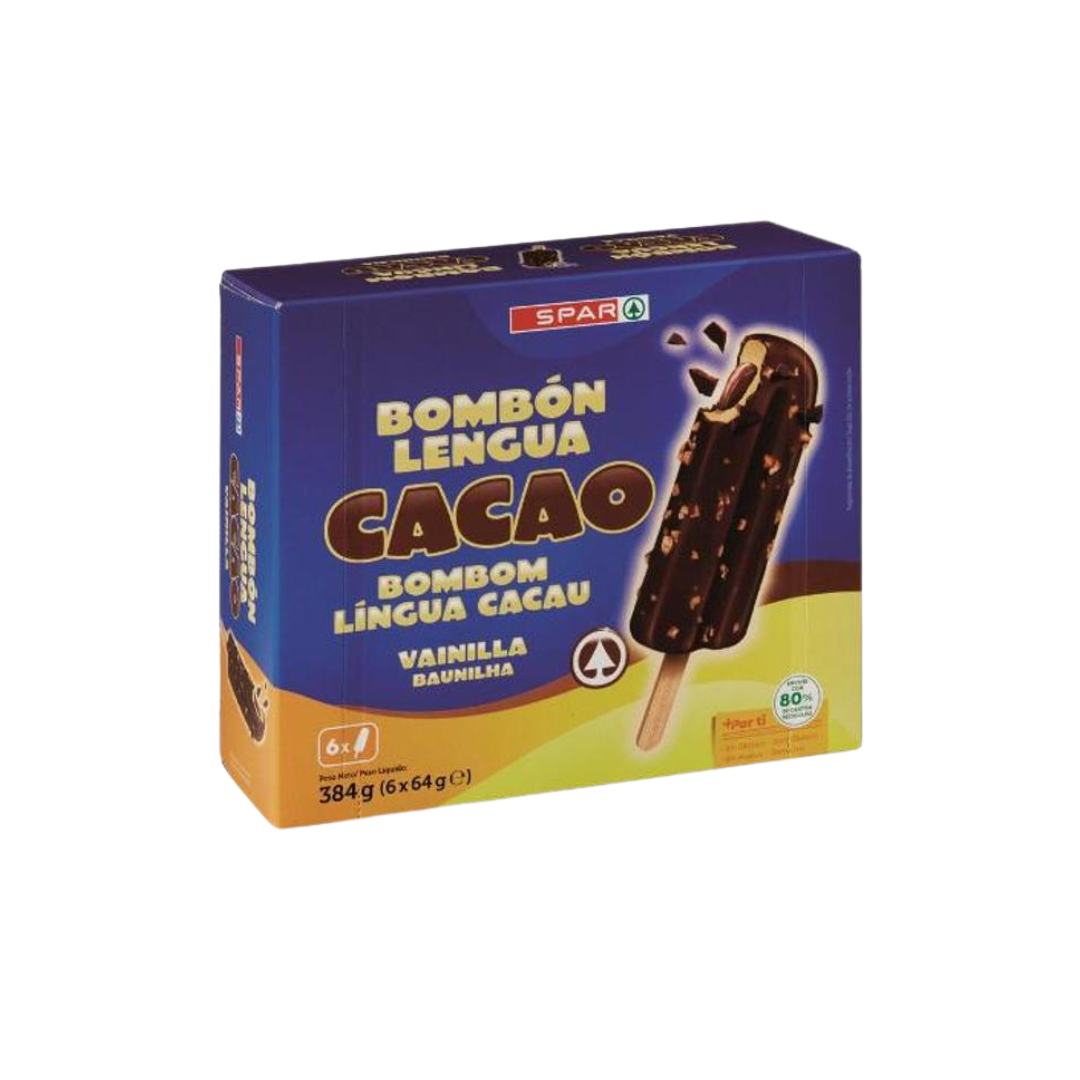 Helado Bombón Lengua de Cacao y Vainilla SPAR 6u